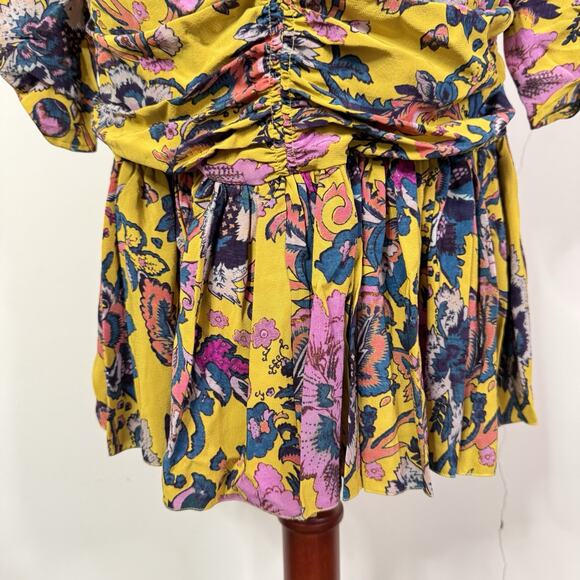 Etro Yellow Floral Silk Blend Ruched Mini Dress Size 42 NWT Italy Romantic - Picture 8 of 12